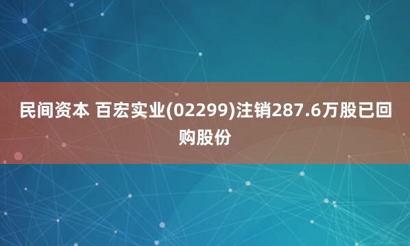 民间资本 百宏实业(02299)注销287.6万股已回购股份