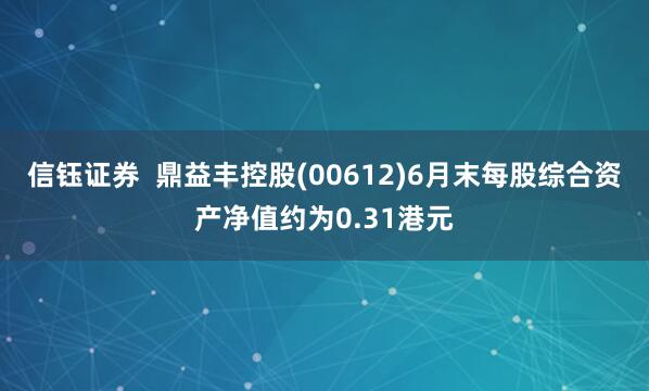信钰证券  鼎益丰控股(00612)6月末每股综合资产净值约为0.31港元